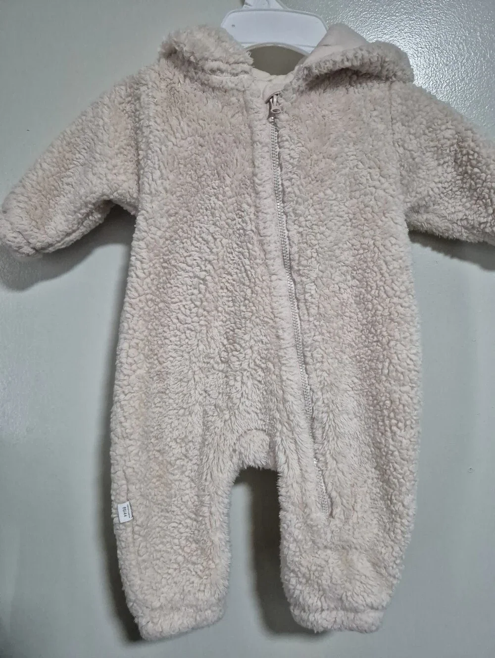 Cozy Cream Plush Hooded Baby One-Piece Footie